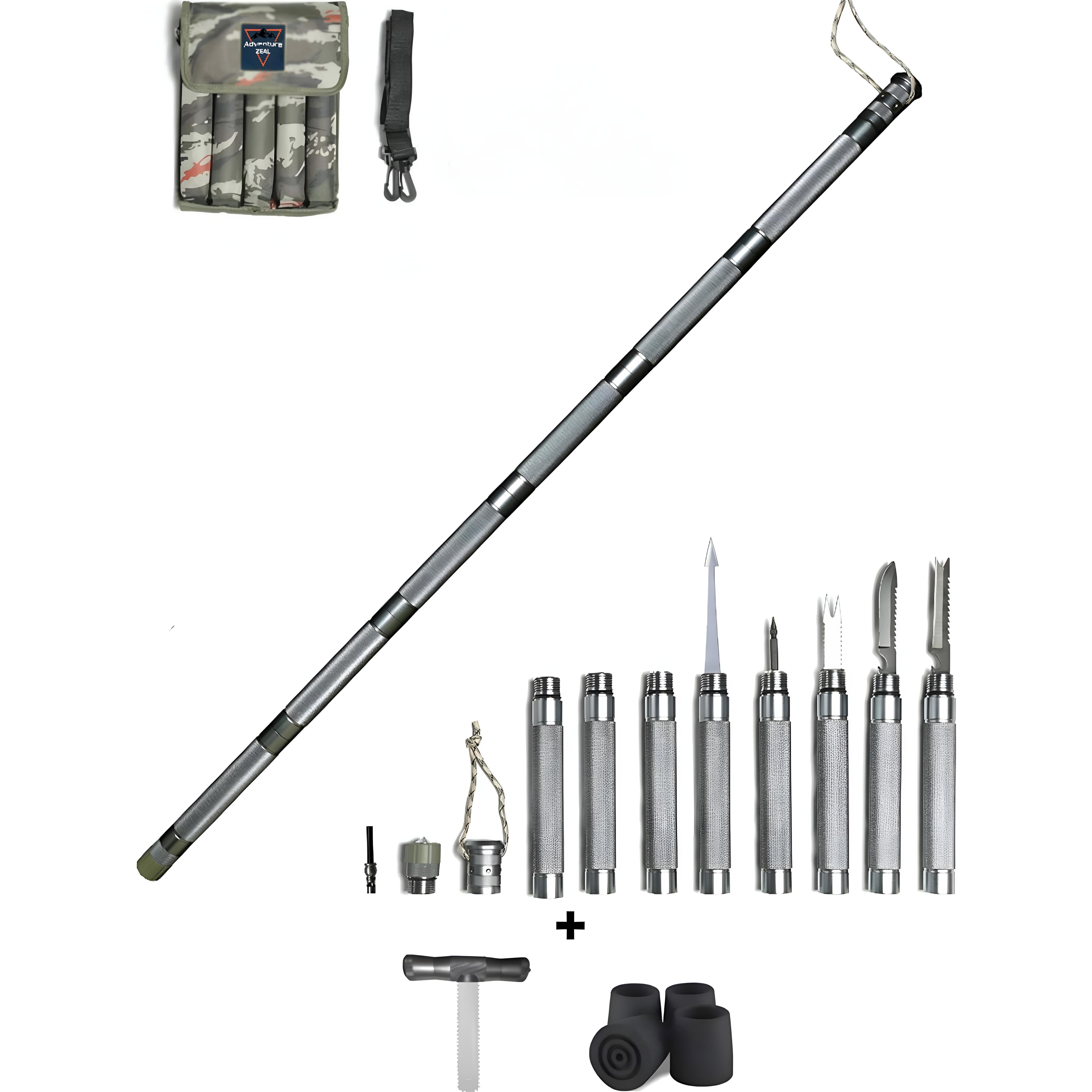 Adventure Zeal Outdoor Tactical Walking Stick Bundle with T-Handle and Rubber Tips